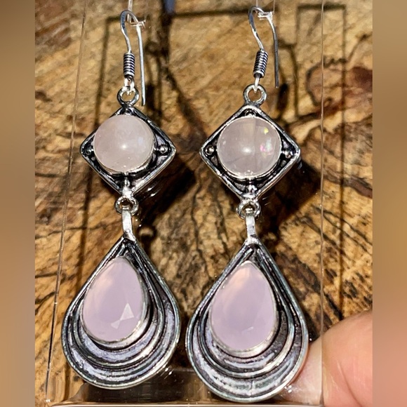 Rose Quartz “Stone of Pure Love” & Pink Chalcedony Earrings 2 7/8” - Picture 5 of 10